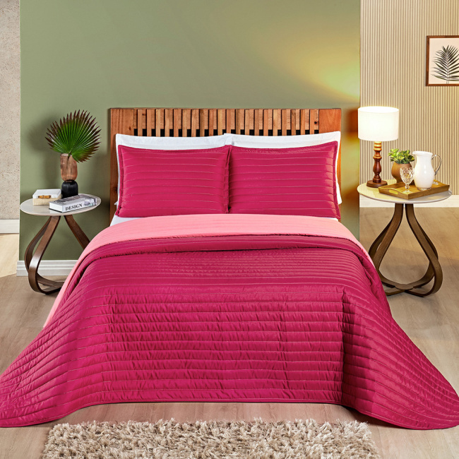 Kit Colcha Cobre Leito Dupla Face 200 Fios Matelassê Colors Pink/Rosa