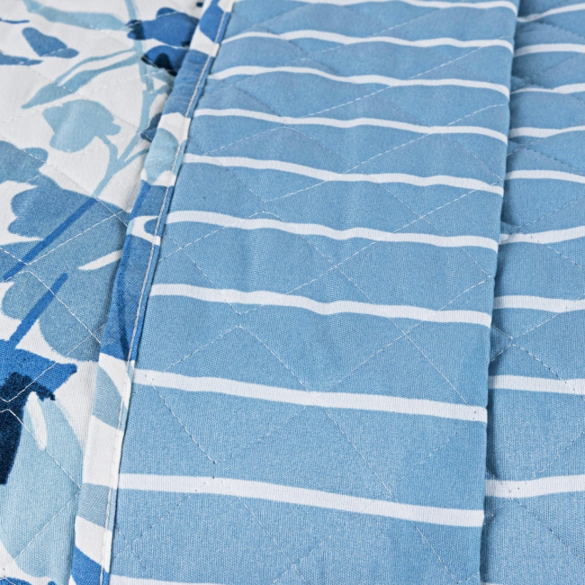 Kit Colcha Cobre Leito King 3 Peças 400 Fios Percal Matelassê Dupla Face Premier Estampado Floral Azul