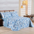 Kit Colcha Cobre Leito King 3 Peças 400 Fios Percal Matelassê Dupla Face Premier Estampado Floral Azul