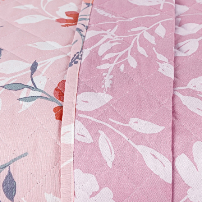 Kit Colcha Cobre Leito King 3 Peças 400 Fios Percal Matelassê Dupla Face Premier Estampado Floral Rosa