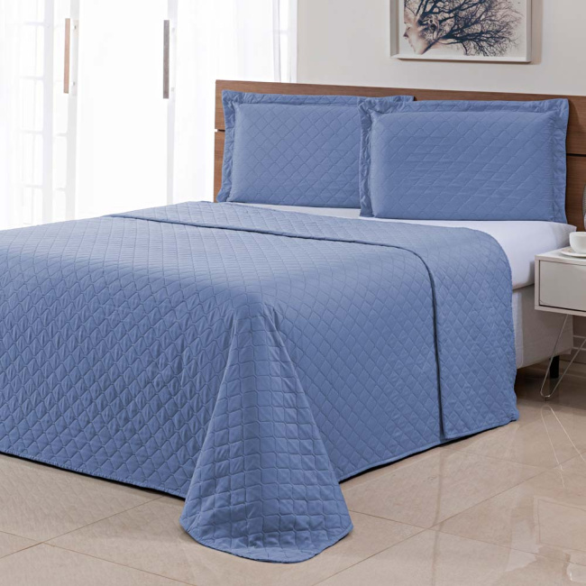 Kit Colcha Cobre Leito Matelado Basics Azul