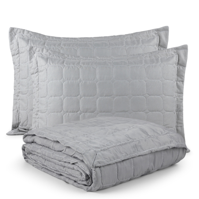 Kit Colcha Cobre Leito Matelassê 200 Fios Dupla Face Berlim Cinza