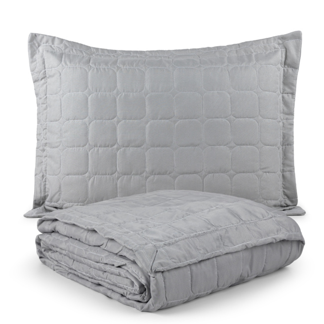 Kit Colcha Cobre Leito Matelassê 200 Fios Dupla Face Berlim Cinza