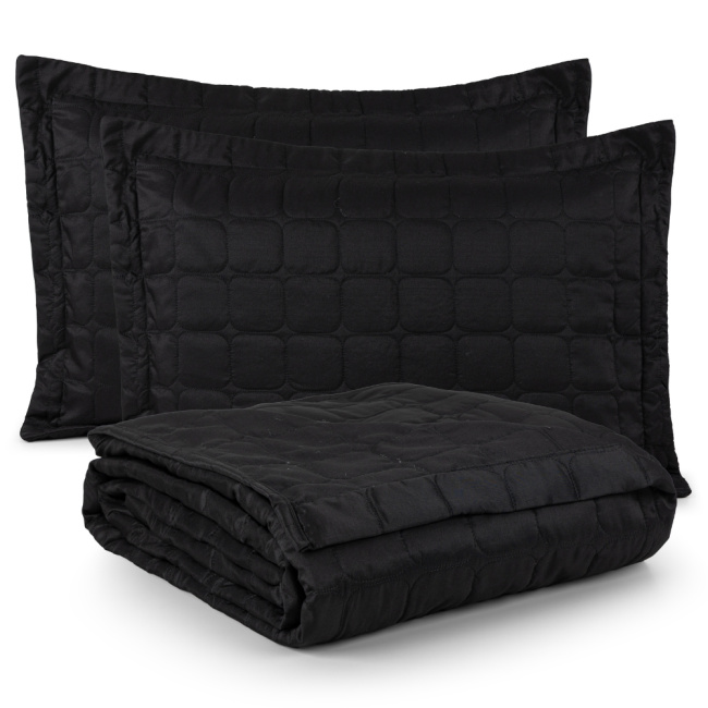 Kit Colcha Cobre Leito Matelassê 200 Fios Dupla Face Berlim Preto