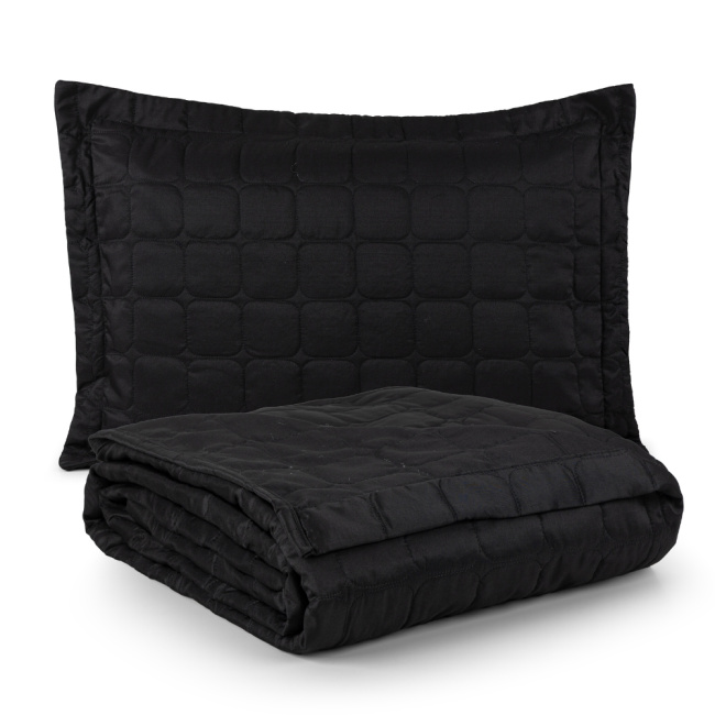 Kit Colcha Cobre Leito Matelassê 200 Fios Dupla Face Berlim Preto