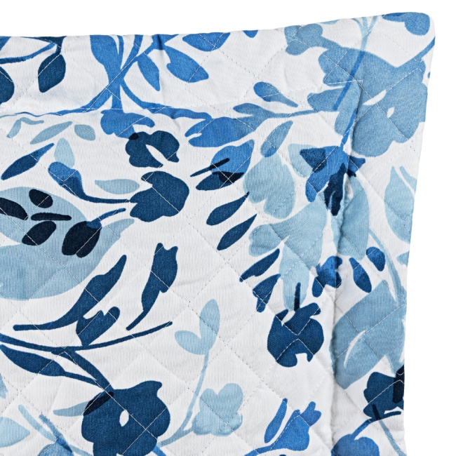 Kit Colcha Cobre Leito Queen 3 Peças 400 Fios Percal Matelassê Dupla Face Premier Estampado Floral Azul