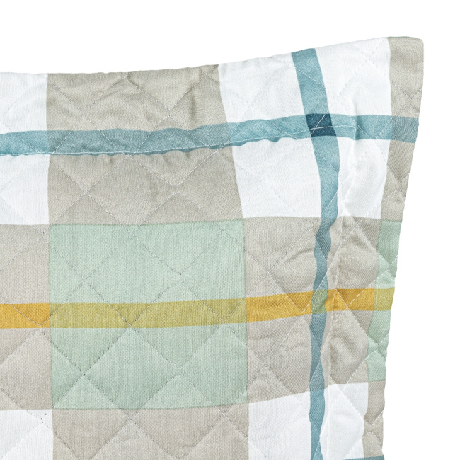 Kit Colcha Cobre Leito Queen 3 Peças 400 Fios Percal Matelassê Dupla Face Premier Estampado Grid Verde