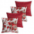 Kit com 4 Capas de Almofadas Decorativas Coloridas para Sofá e Sala Manchester Estampada Com Zíper Floral Vermelho