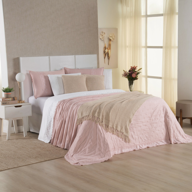 Kit Cama Posta Casal Serena 10 Peças Percal 300 Fios Bordado Inglês
