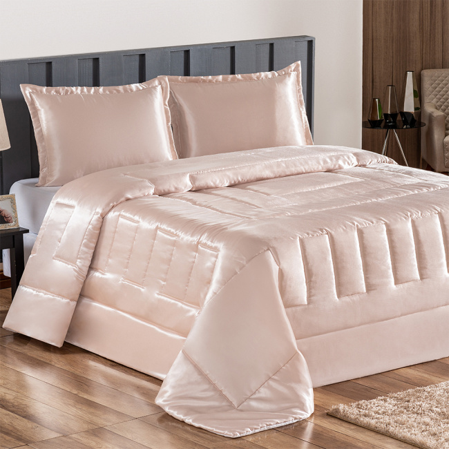 Kit Edredom Sevilha Casal 3 Peças Cetim Charmousse Nude
