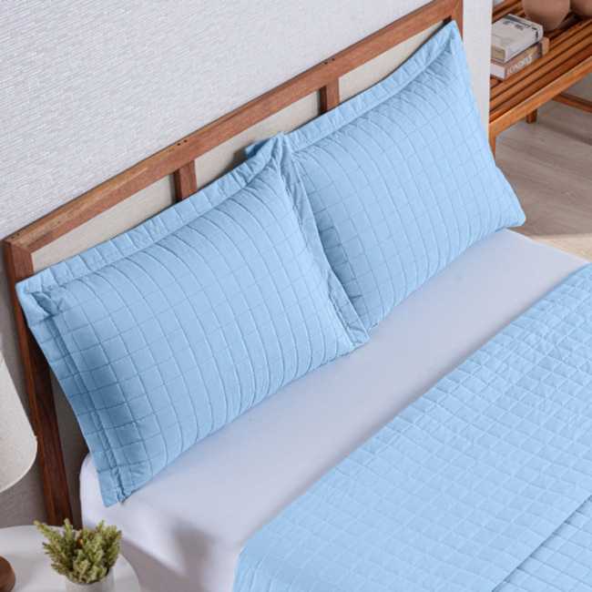 Par de Porta Travesseiros Classic 70x50cm 200 Fios 100% Algodão Azul Claro