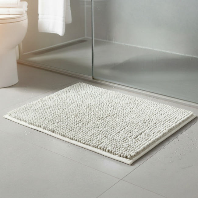 Tapete De Banheiro Bolinha Popcorn Antiderrapante 60x40cm Chenille Off White