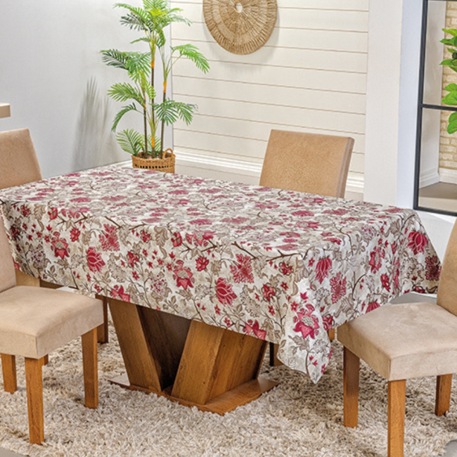 Toalha de Mesa 10 Lugares Bela 3,00m x 1,35m Estampada Floral Rubi