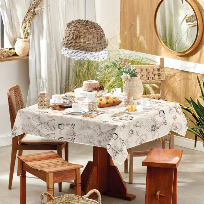 Toalha de Mesa 4 Lugares Basic 1,40x1,40m Estampada Coffe