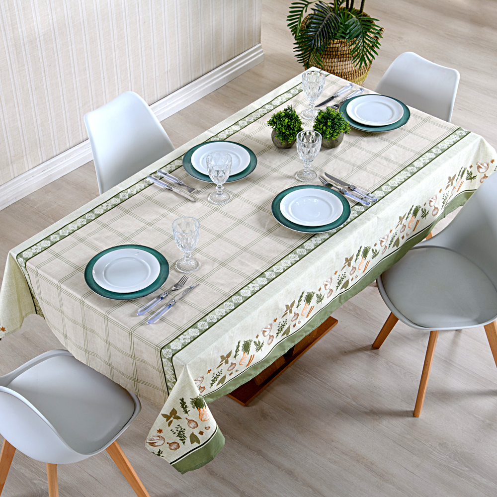 Toalha de Mesa Impermeável Retangular 6 Lugares Prática Rústica Verde ...