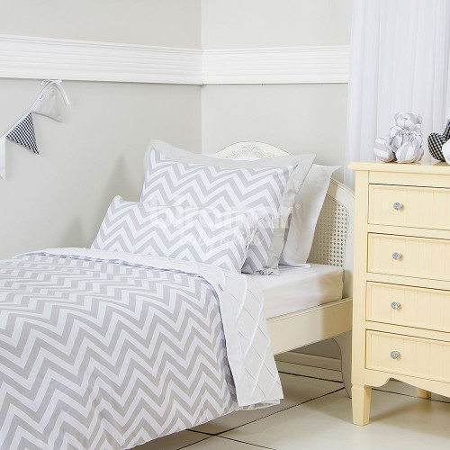 Edredom Solteiro Kids Dupla Face E Duvet Chevron Cinza Linda