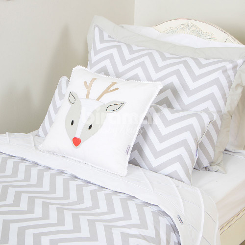 Edredom Solteiro Kids Dupla Face E Duvet Chevron Cinza Linda