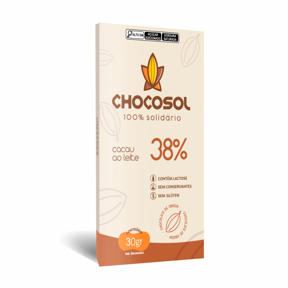 Barra de chocolate ao leite 38% 30gr CHOCOSOL - Loja Cesol - Loja Cesol