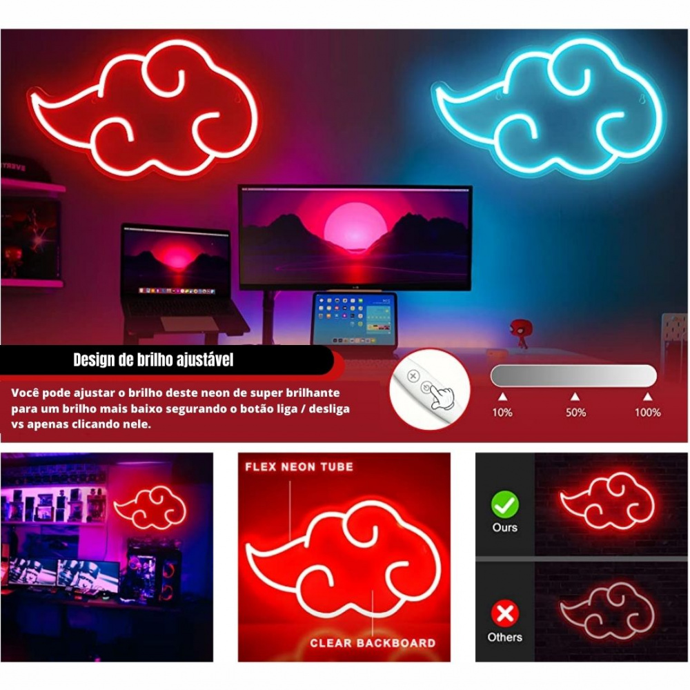 Luminária Neon Led Nuvem Akatsuki, Item de Decoração Naruto Nunca Usado  90612528