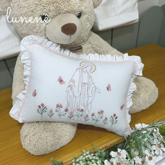 Almofada Bordada Nossa Senhora Jardim 200 fios