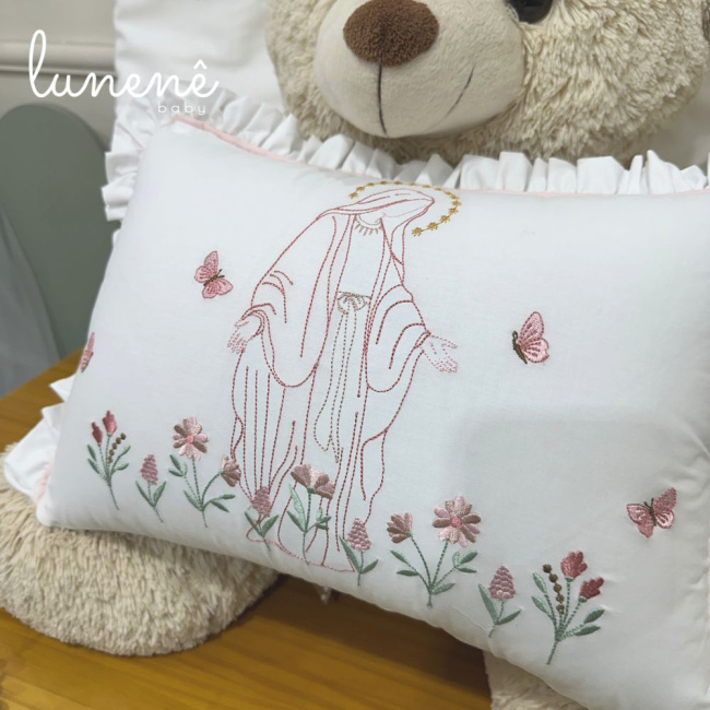 Almofada Bordada Nossa Senhora Jardim 200 fios