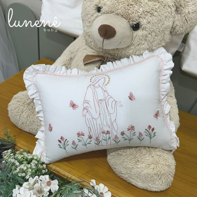 Almofada Bordada Nossa Senhora Jardim 200 fios
