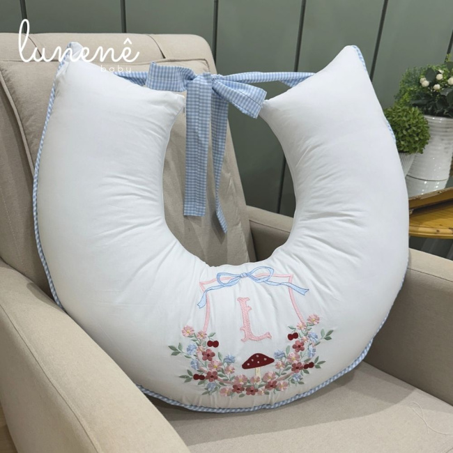 Almofada de Amamentação Azul Xadrez 200 Fios 4599