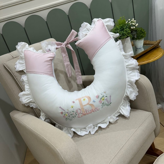 Almofada de Amamentação Babado Flores Rose 400 Fios 4517