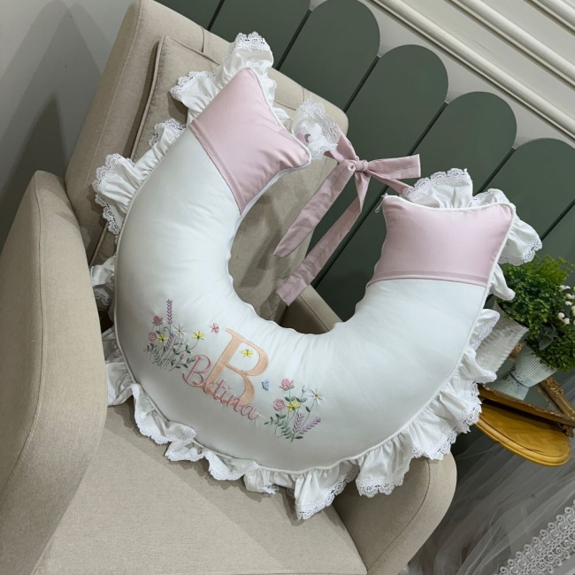 Almofada de Amamentação Babado Flores Rose 400 Fios 4517