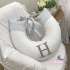 Almofada de Amamentação Personalizada Glamour Baby Branco e Cinza 200 Fios
