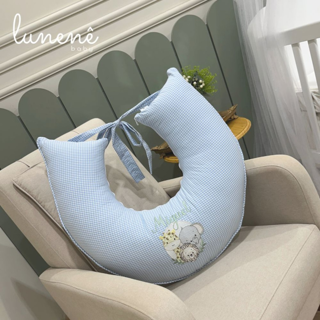 Almofada de Amamentação Personalizada Bichinhos Xadrez Azul 200 Fios 4514