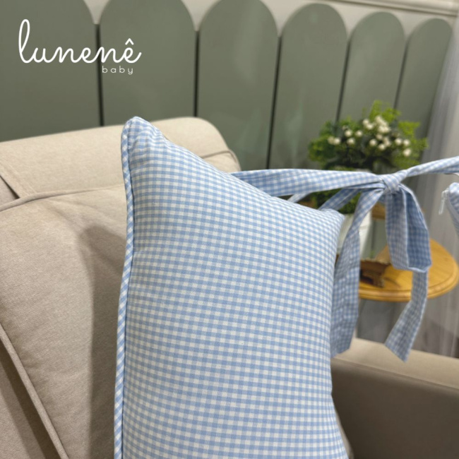 Almofada de Amamentação Personalizada Bichinhos Xadrez Azul 200 Fios 4514