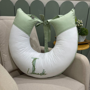 Almofada de Amamentação Personalizada Folhas Baby Branco e Verde 200 Fios