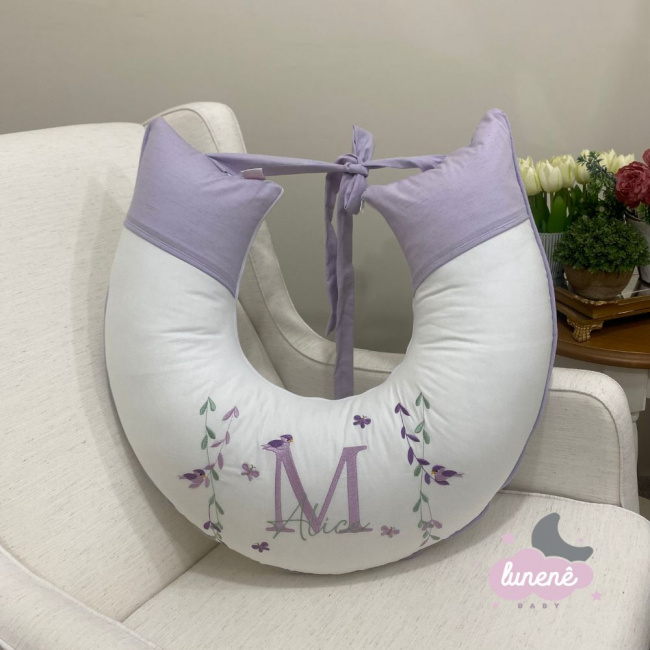 Almofada de Amamentação Personalizada Primavera Baby Passarinhos Lilás