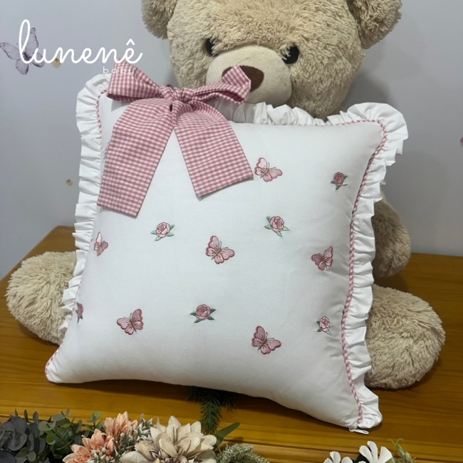 Almofada Decorativa Borboletas Xadrez Rosa 4695