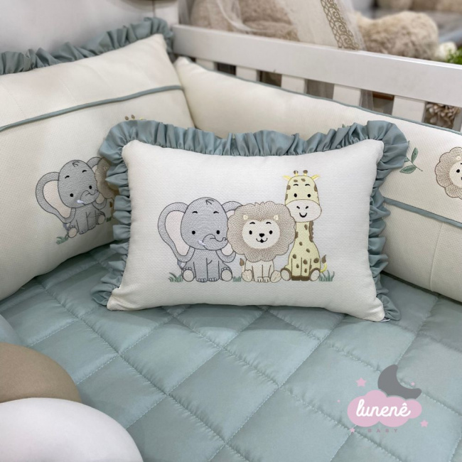 Almofada Decorativa Cute Baby Trio Bichinhos Verde 140 Fios 4248