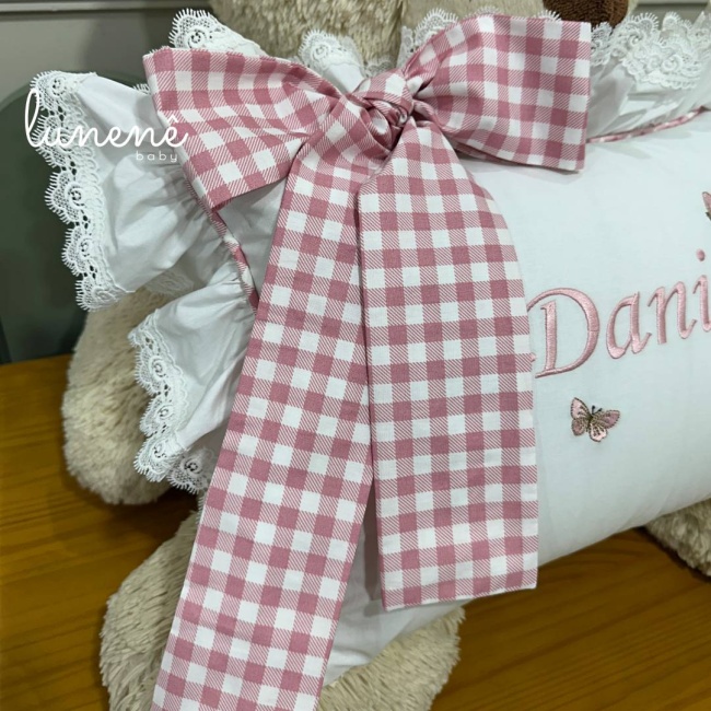 Almofada Personalizada Floral Xadrez Daniela com Nome do Bebê