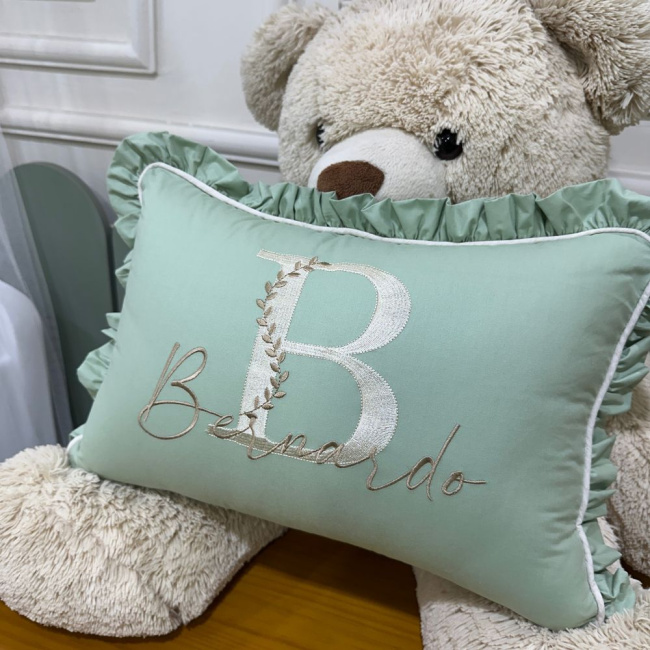 Almofada Personalizada Linho Baby Bege Verde 200 Fios