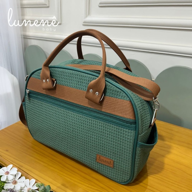 Bolsa Maternidade Tecido Verde e Caramelo 4631