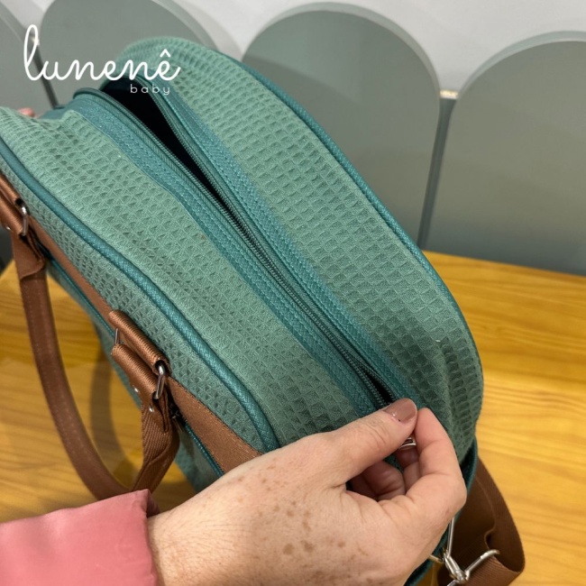 Bolsa Maternidade Tecido Verde e Caramelo 4631