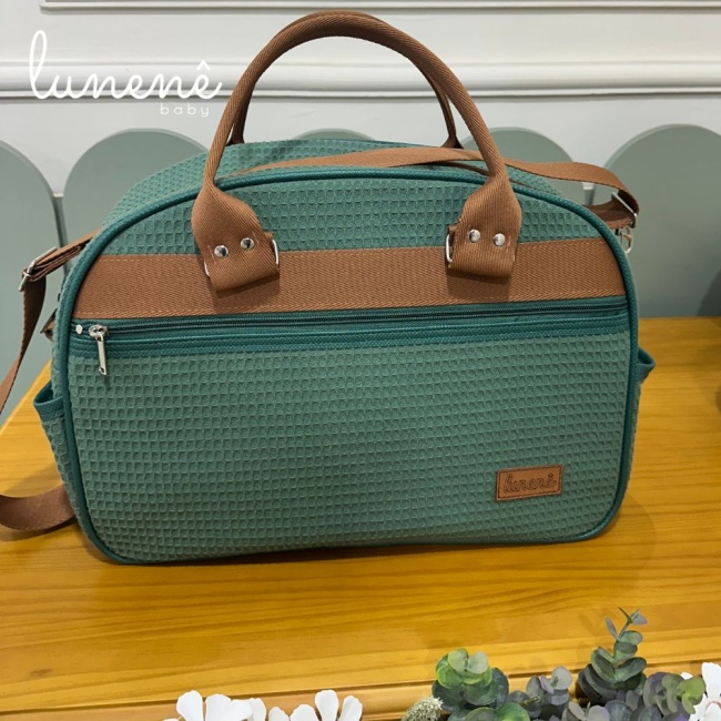 Bolsa Maternidade Tecido Verde e Caramelo 4631