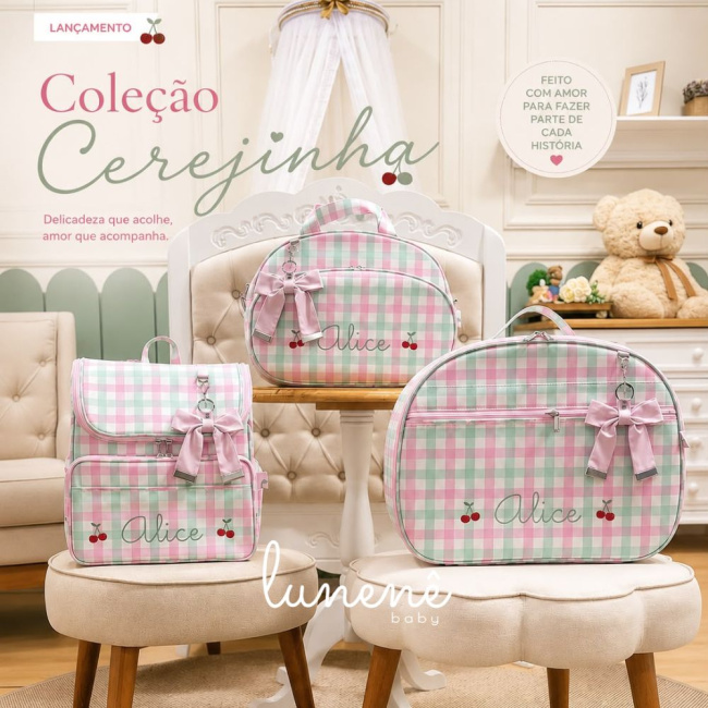 Bolsa Maternidade Personalizada Tecido Xadrez Rosa 4639
