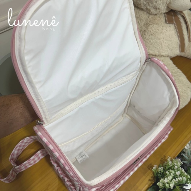 Bolsa Mochila Personalizada Tecido Xadrez Rosa 4612