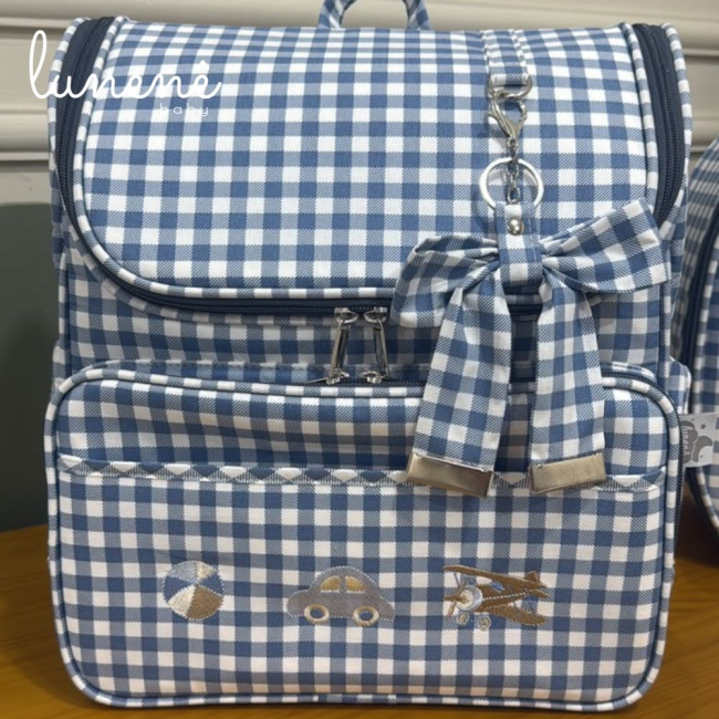Bolsa Mochila Tecido Xadrez Azul 4635