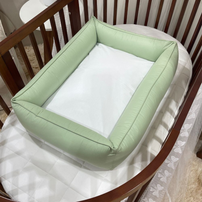 Colchonete Ninho Linho Baby Verde e Branco 200 Fios