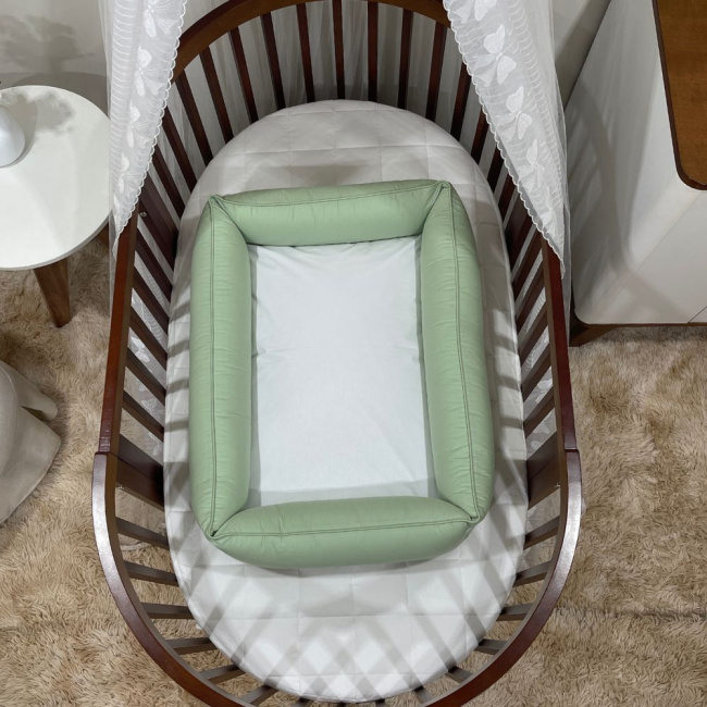 Colchonete Ninho Linho Baby Verde e Branco 200 Fios
