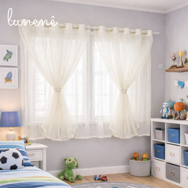 Cortina Ilhos Bege Basic Baby 04 Peças 2,00m largura x  1,45m altura