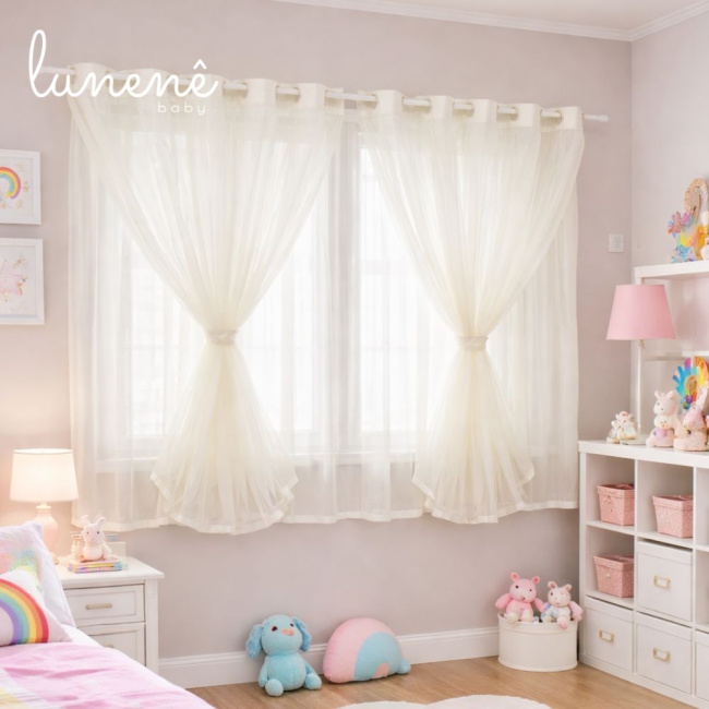 Cortina Ilhos Bege Basic Baby 04 Peças 2,00m largura x  1,45m altura