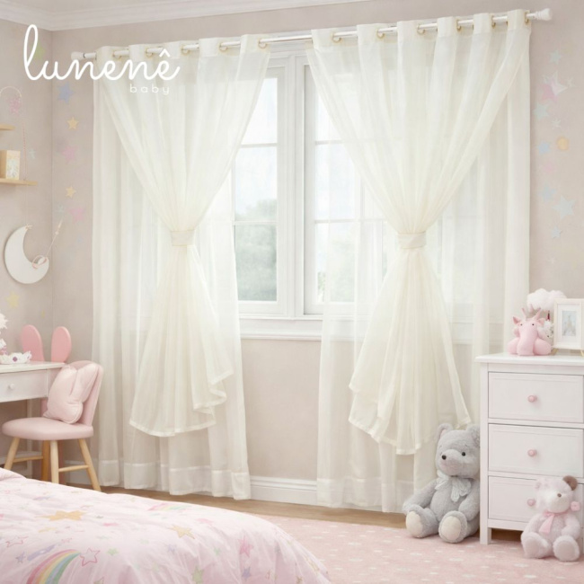 Cortina Ilhos Bege Basic Baby 04 Peças 2,00m largura x  2,45m altura