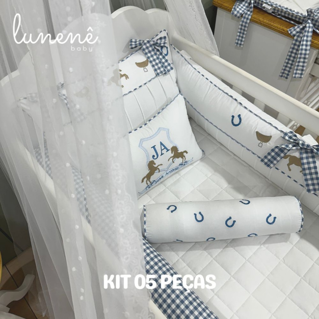 Enxoval de Berço Personalizado 05 Peças Cavalinho 200 Fios 4573